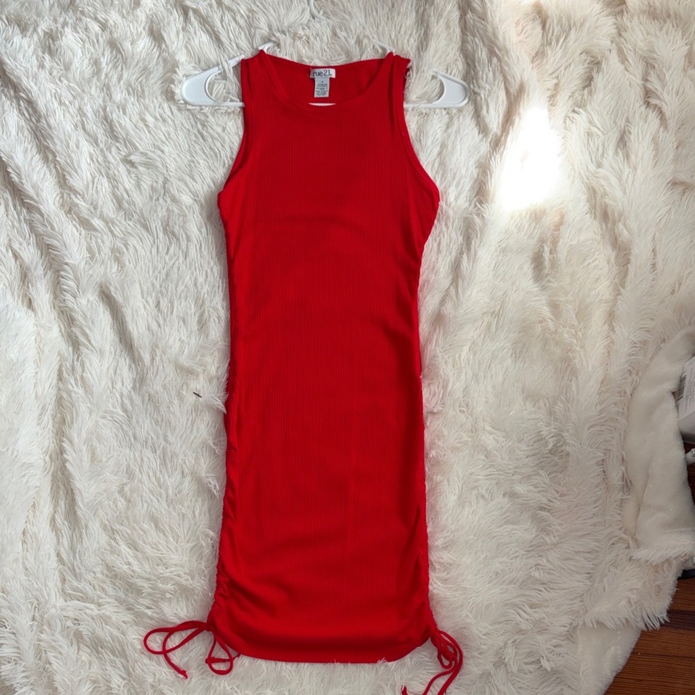 Rue21 Red Ribbed Sleeveless Drawstring Tank Dress